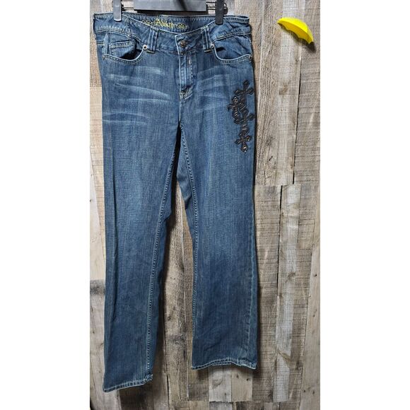 Adiktd Flare Cross Patch Low Rise Jeans - Picture 1 of 6